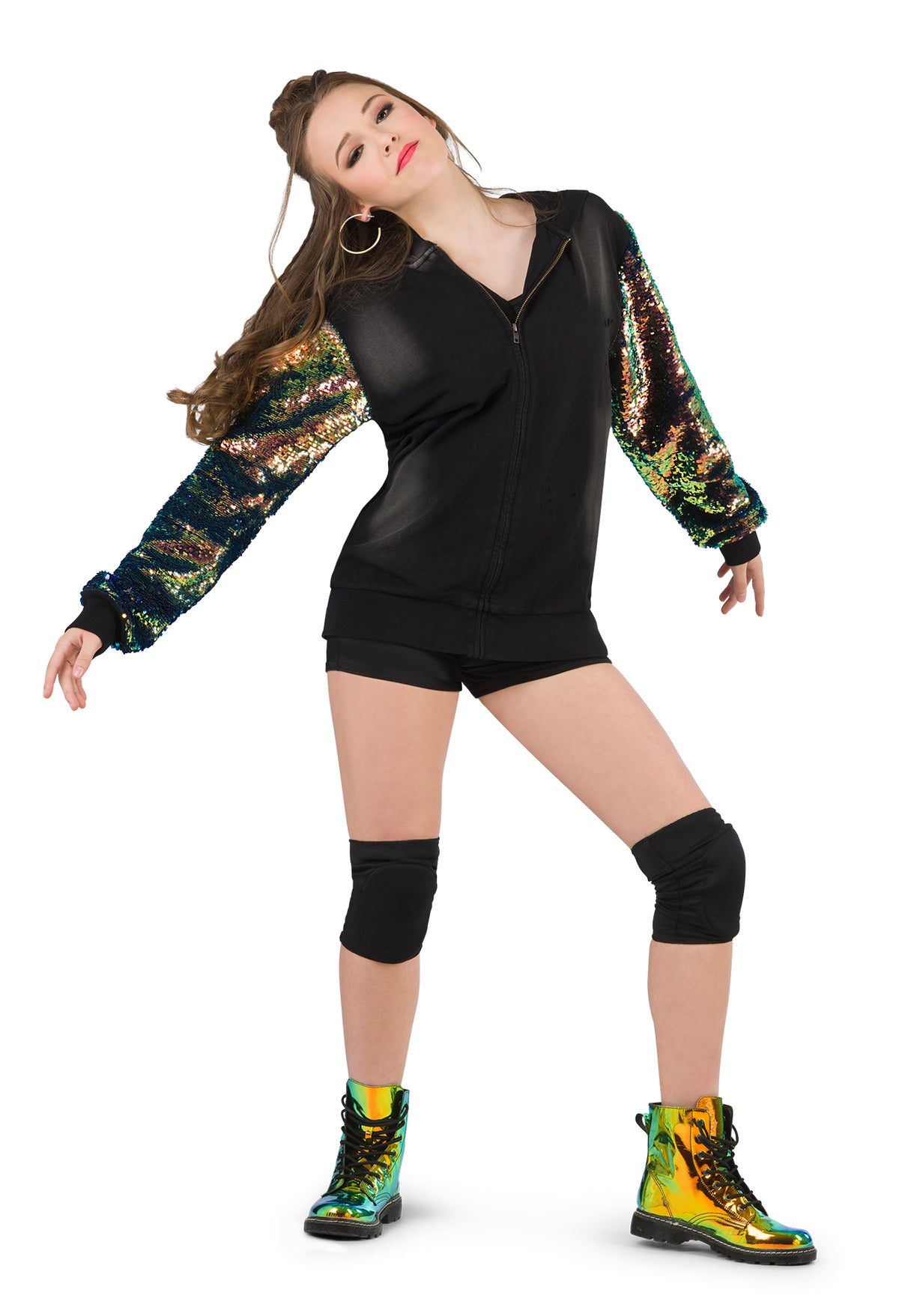 Distressed Sequin Sleeve Hoodie