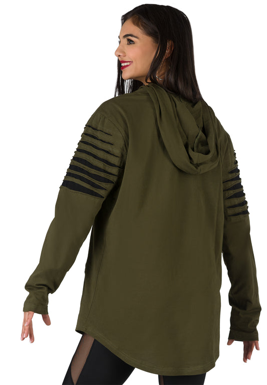 Slashed Hooded Pullover