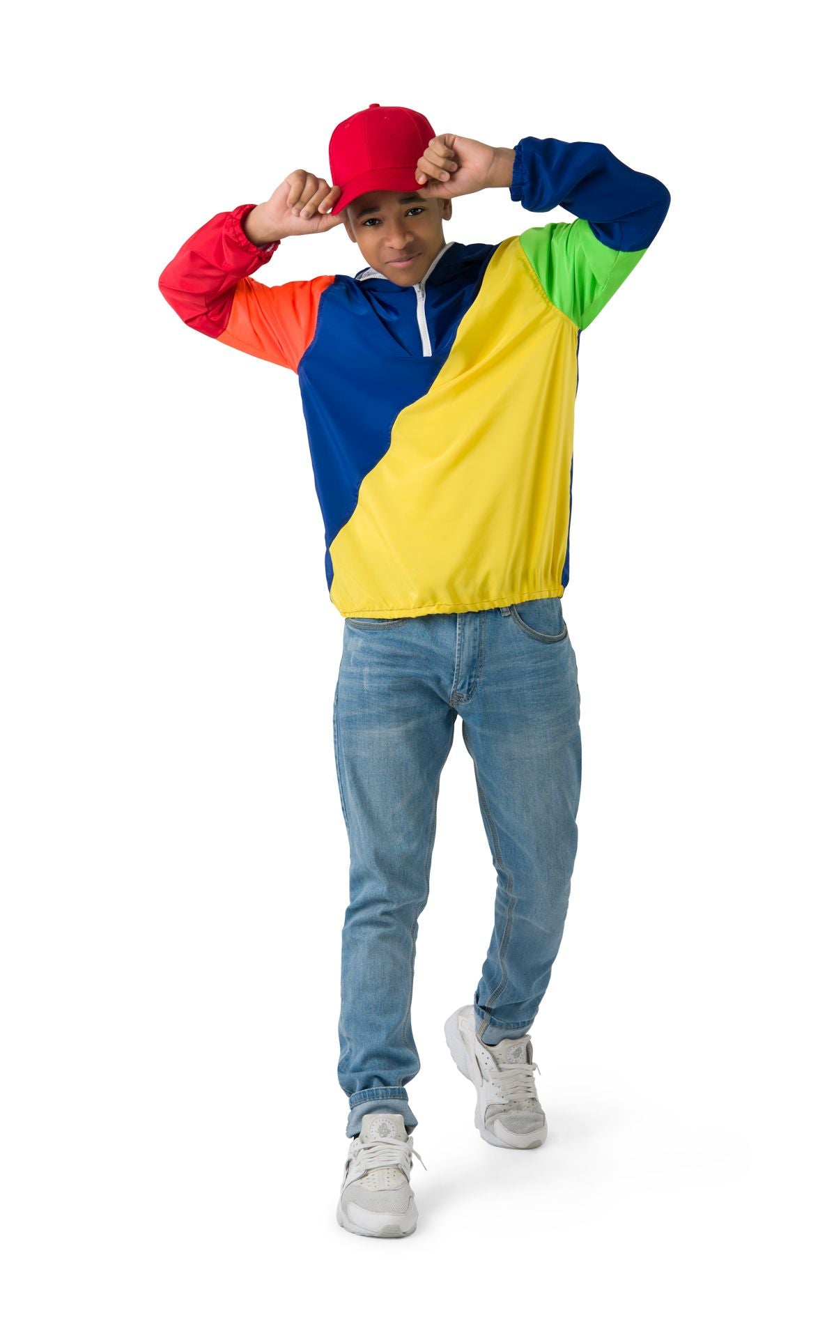 Chaqueta con capucha cortavientos holgada con bloques de color