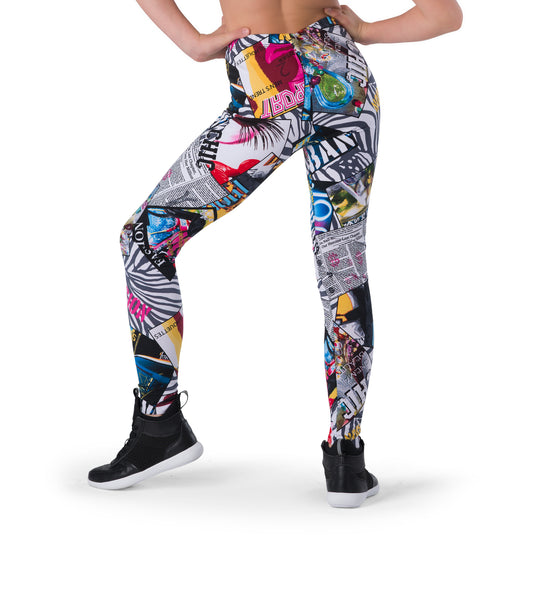 Abstract Magazine Print Legging
