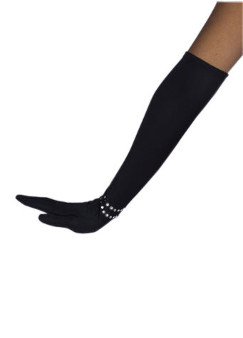 Black Elbow Length Rhinestone Gloves
