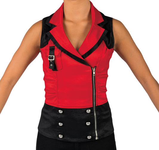 Red And Black Vest With Zipper And Buckle