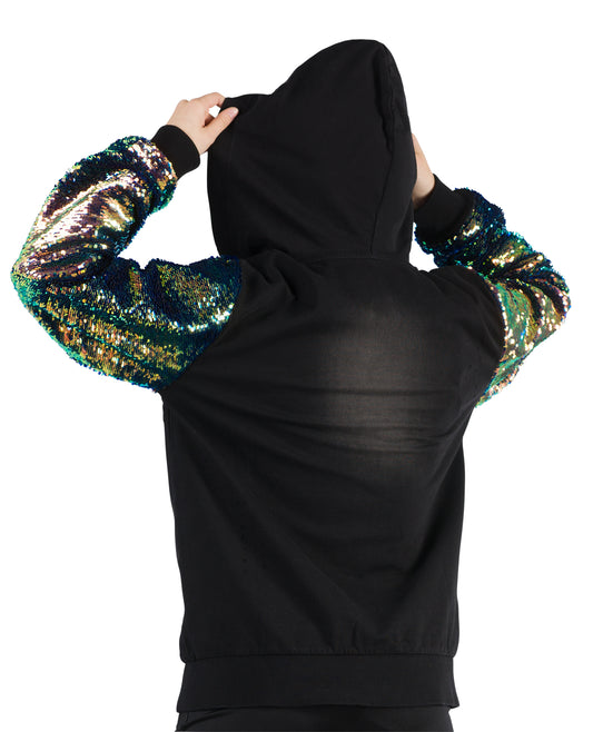 Distressed Sequin Sleeve Hoodie