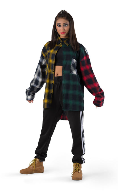 Colorblock Plaid Flannel Shirt - Urban Hip Hop - Costume Gallery