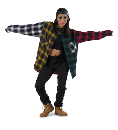 Colorblock Plaid Flannel Shirt - Urban Hip Hop - Costume Gallery
