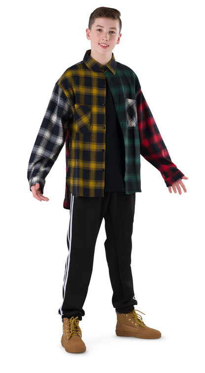 Colorblock Plaid Flannel Shirt - Urban Hip Hop - Costume Gallery