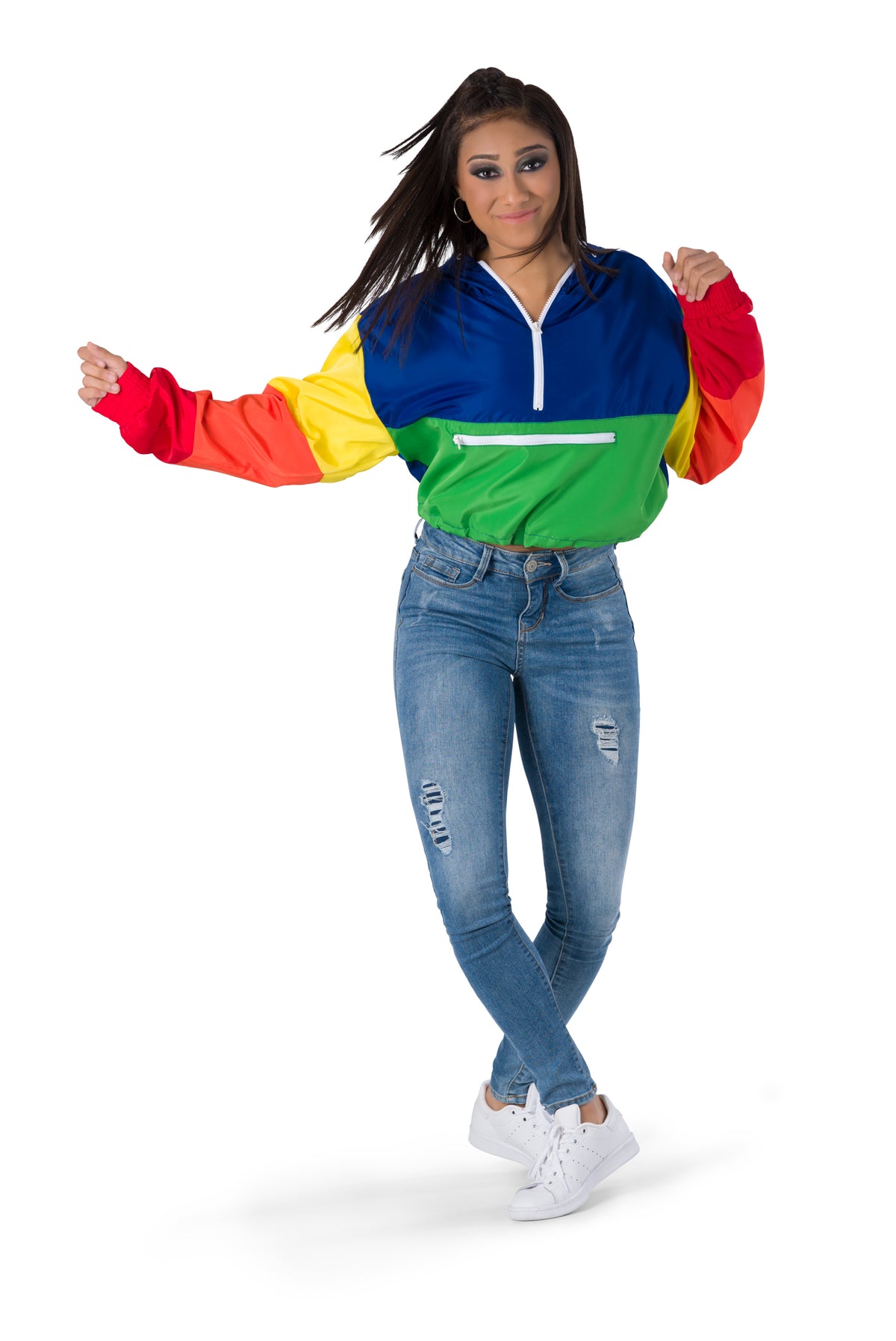 Cropped Colorblock Windbreaker Hoodie - Urban Hip Hop - Costume Gallery