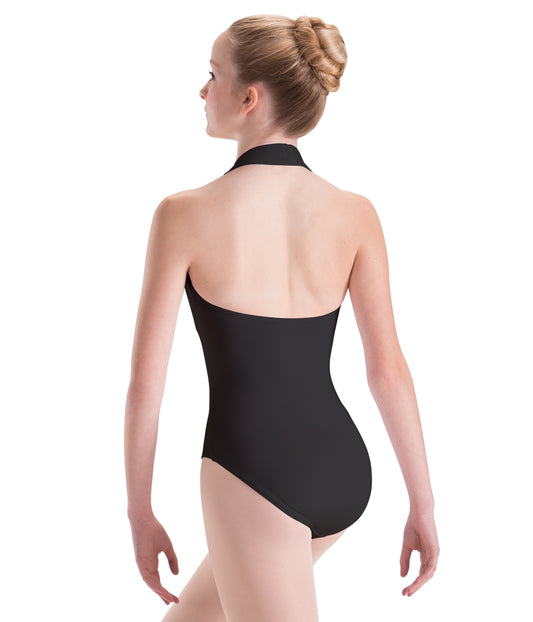 Overlay Pinch Front Halter Leotard