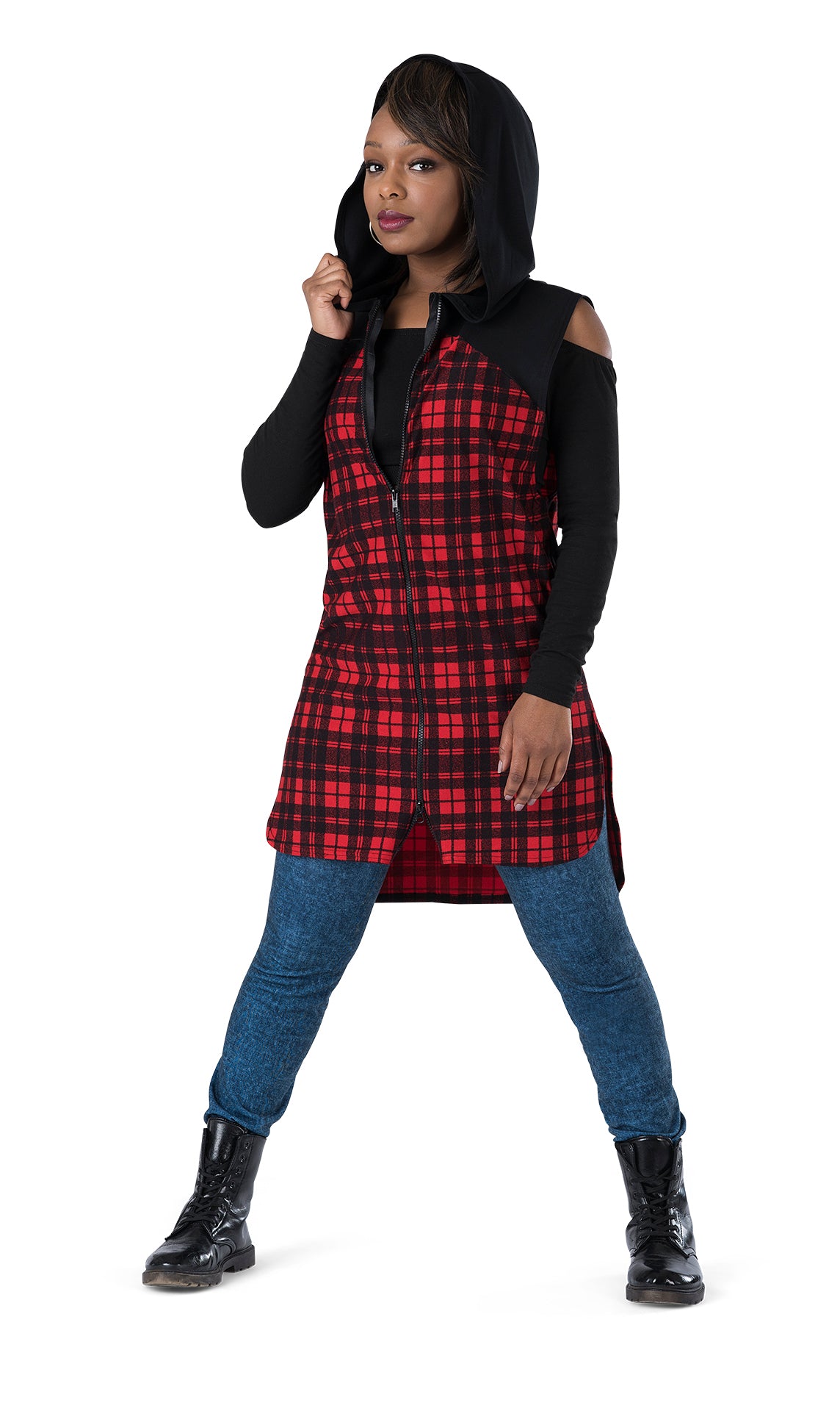 Hi-Low Plaid Sleeveless Shirt - Urban Hip Hop - Costume Gallery