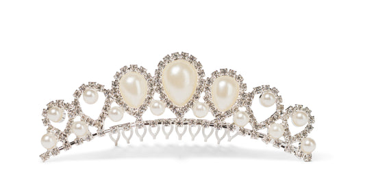 Tiara de Perlas y Diamantes de Imitación